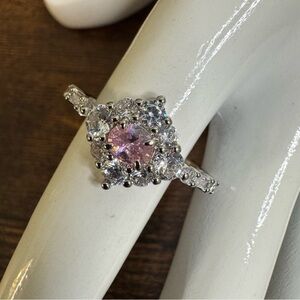 Bomb Party Pink Halo Ring Silver Tone CZ Crystal size 11 New